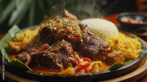 kebuli rice, goat meat and camel meat, traditional Arabic food and rice, starch and Asian spices, food photos