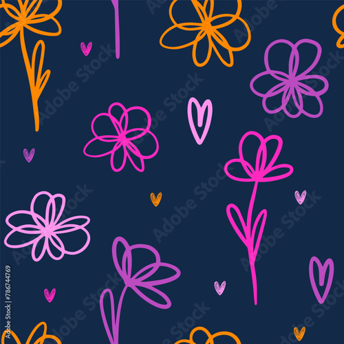 Seamless cute print with flowers. Romantic texture background. Wallpaper for girls. Fashion minimal style pattern