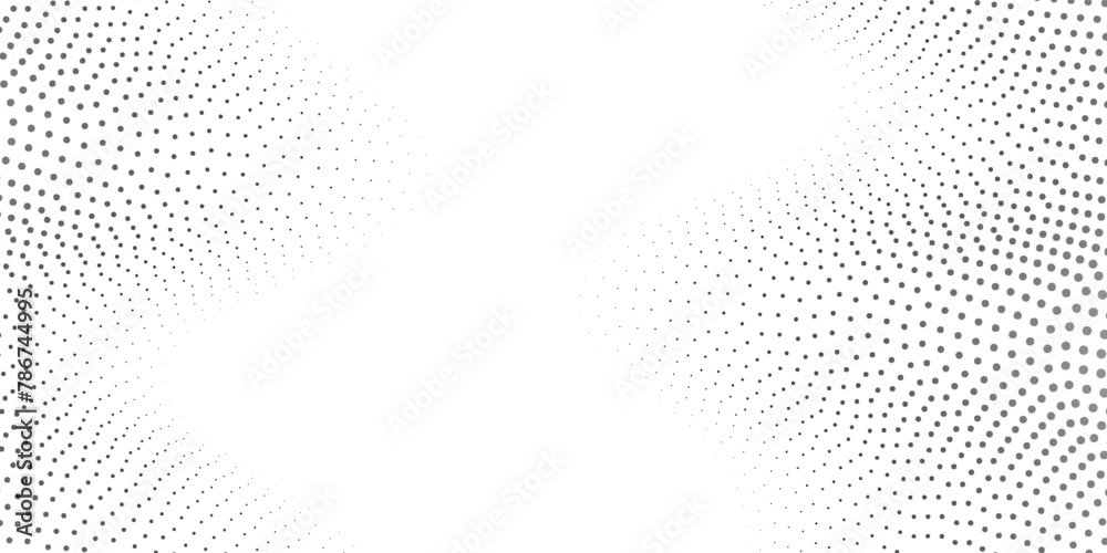 Flowing dots particles wave pattern 3D curve halftone black gradient curve shape isolated on white background. Vector in concept of technology, science vector modern