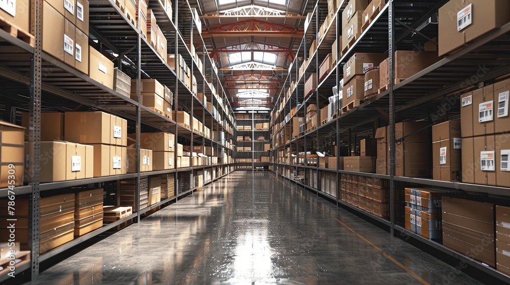 Fototapeta premium Order in Chaos: Warehouse Precision and Cardboard Organization