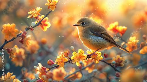 A cute little tweety bird sitting in a flowers
