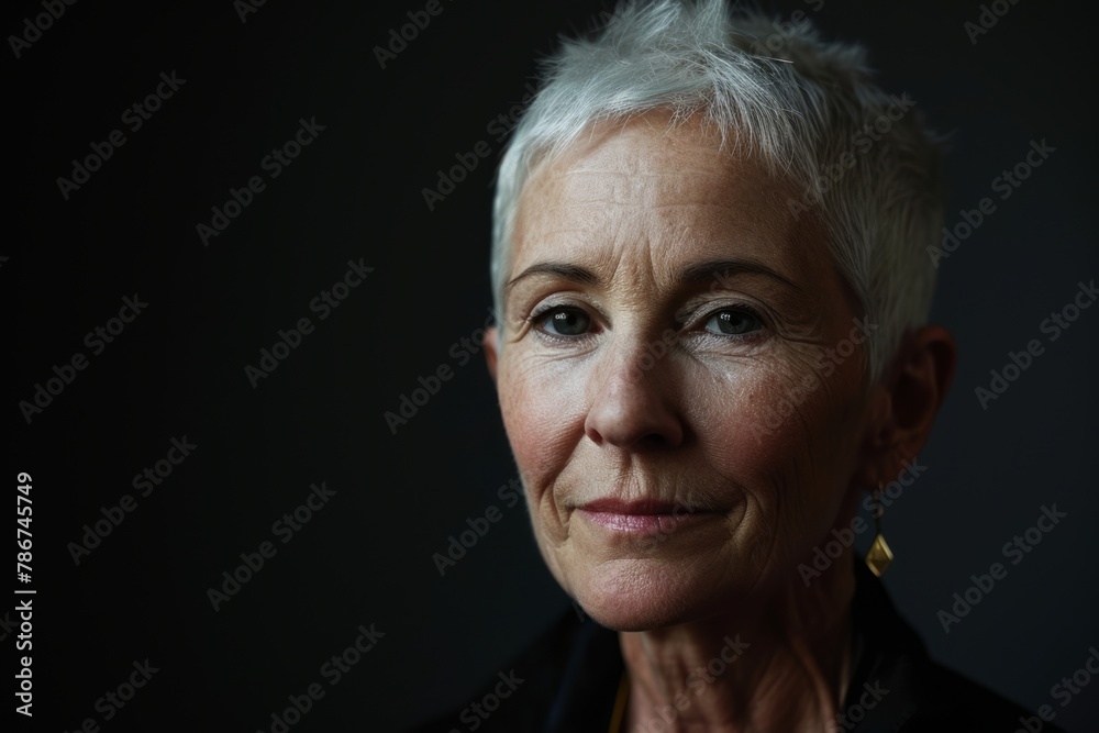 Portrait of a beautiful senior woman on a dark background. Toned. Portrait of a beautiful senior woman on a dark background. Toned.