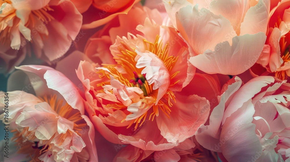 A close-up view reveals a vibrant tapestry of pink and yellow flowers, their delicate petals overlapping in a symphony of color. 