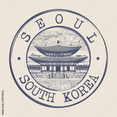 Seoul, South Korea Stamp City Postmark. Silhouette Postal Passport. Round Vector Icon. Vintage Postage Design.