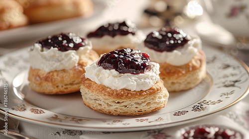 A Plate of Scones with Clotted Cream and Jam