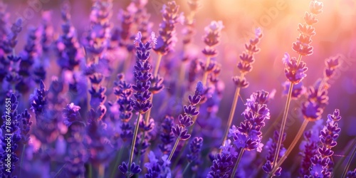 Vivid lavender blooms under a radiant sunset  portraying an enchanting and aromatic countryside scene.