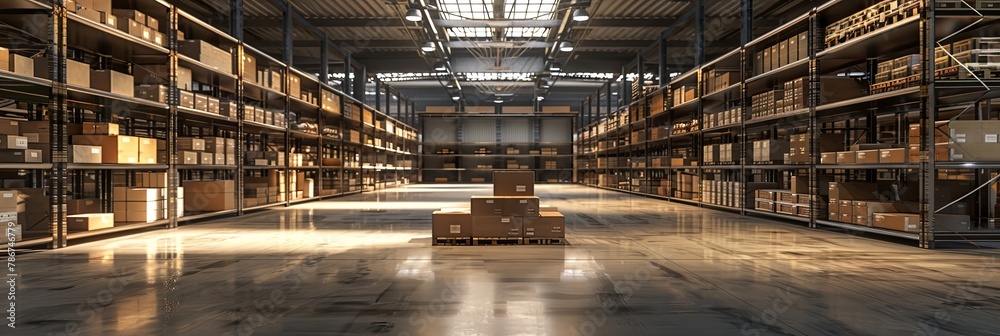 Fototapeta premium Order in Chaos: Warehouse Precision and Cardboard Organization
