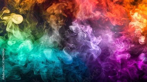 Vibrant multicolored abstract smoke patterns on a black background.