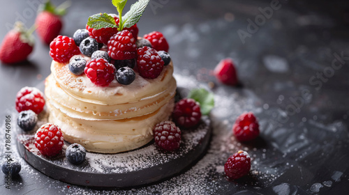 A Stack of Pancakes with Berries with Space