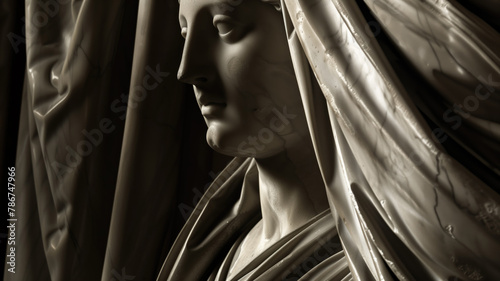 Serene Madonna statue in soft light, high quality monochromatic photography