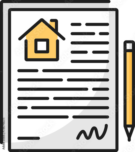 House rent, apartment mortgage, real estate insurance thin line icon. Apartment sale thin line sign, real estate property loan or rent company outline vector pictogram or icon with contract document