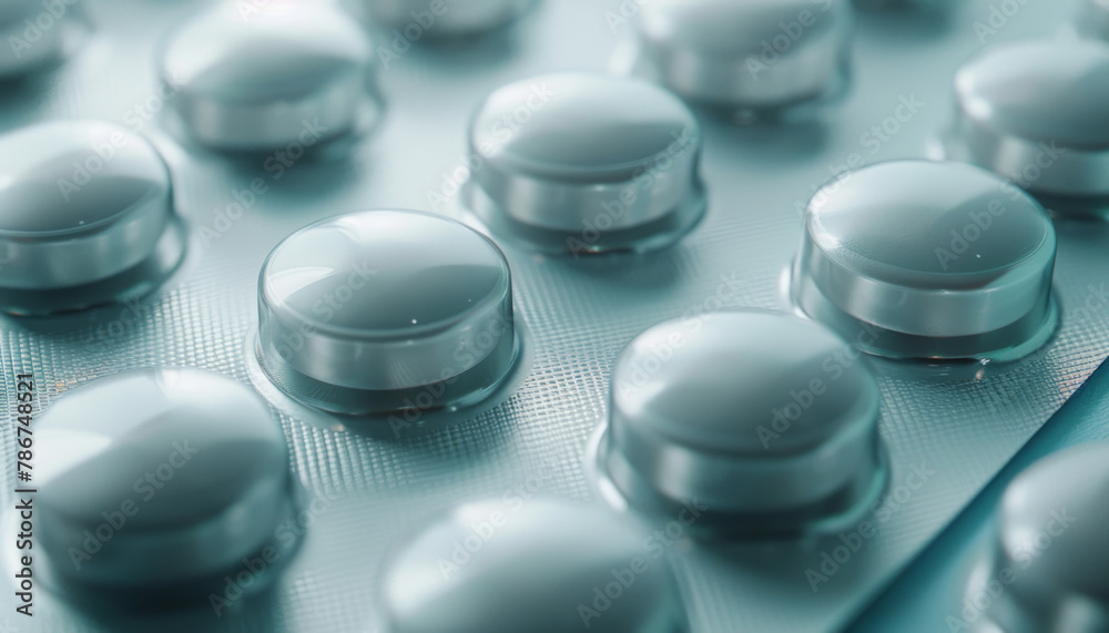 Pills, tablet and medicine for prescription, health or remedy for chronic disease with zoom on supplements. Healthcare, vitamins and drugs for medical care, help or pharmaceutical medication for cure