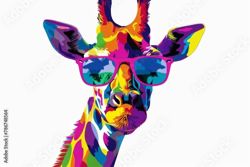 colorful giraffe portrait with sunglasses vibrant pop art style white background generative ai illustration