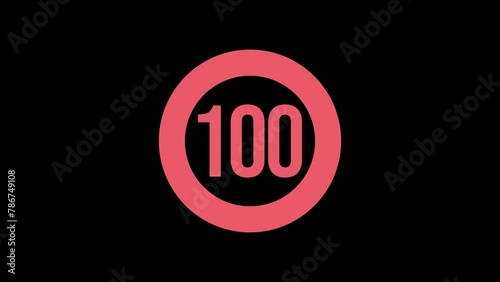 0から100までカウントアップする赤い数字と一周する円 photo