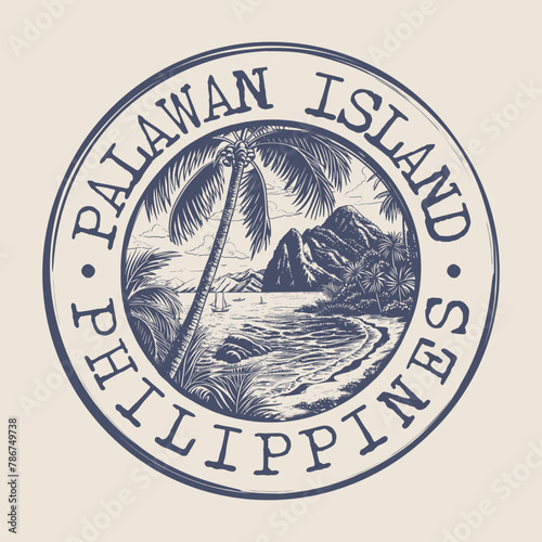 Palawan Island, Philippines Stamp City Postmark. Silhouette Postal Passport. Round Vector Icon. Vintage Postage Design. photo