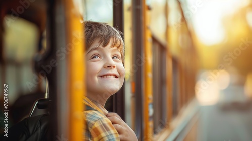 Little boy rides the school bus home