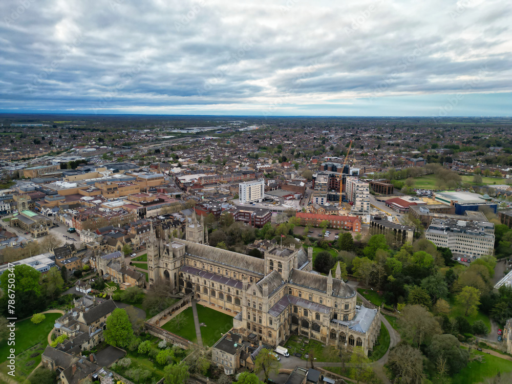 Aerial View of City Centre of Peterborough City of England UK