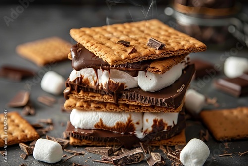 delicious smores with marshmallow chocolate and graham cracker food photography photo