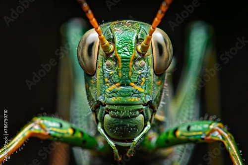 detailed grasshopper portrait on dark background insect macro photography © Lucija
