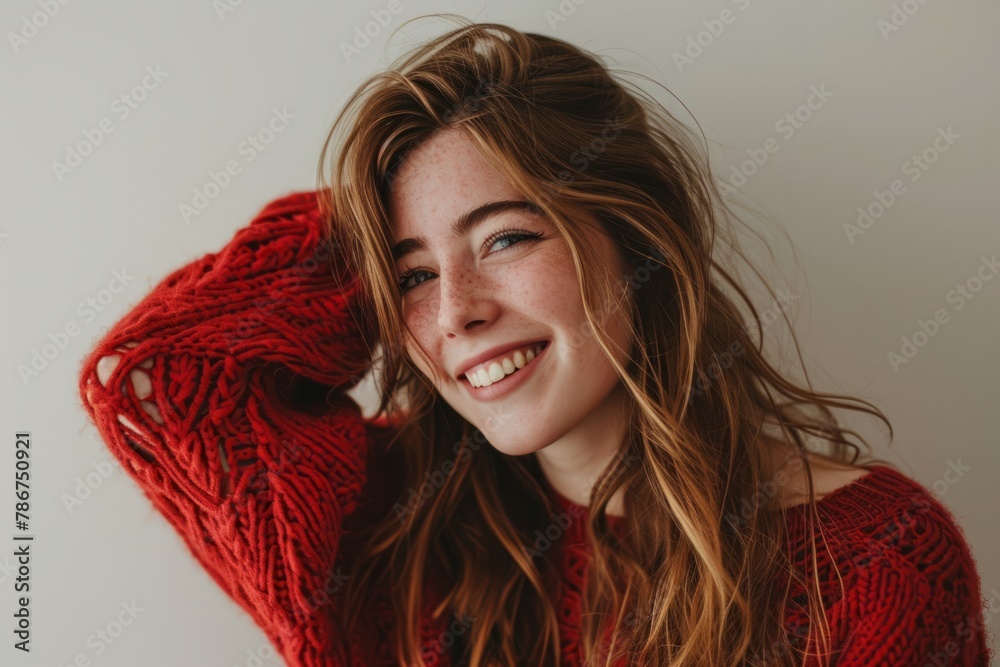 Portrait of a beautiful young woman with freckles on her face Portrait of a beautiful young woman with freckles on her face