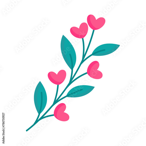 Hand drawn flower with hearts isolated on white background