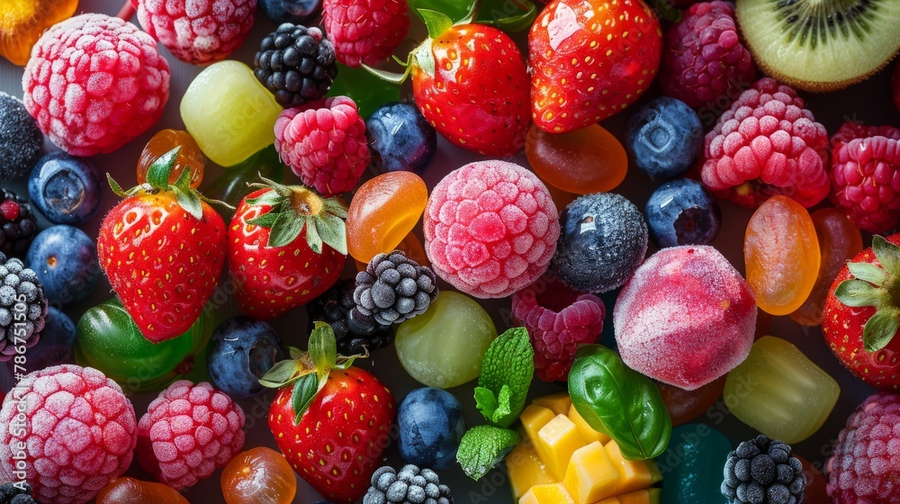 Obraz premium Mixed colorful fruit bonbon close up
