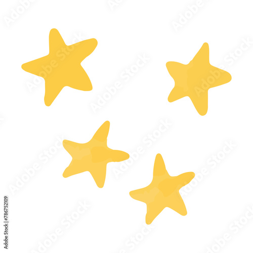 Three fivepointed cute yellow stars isolated on a white background Kawaii hand drawn elements