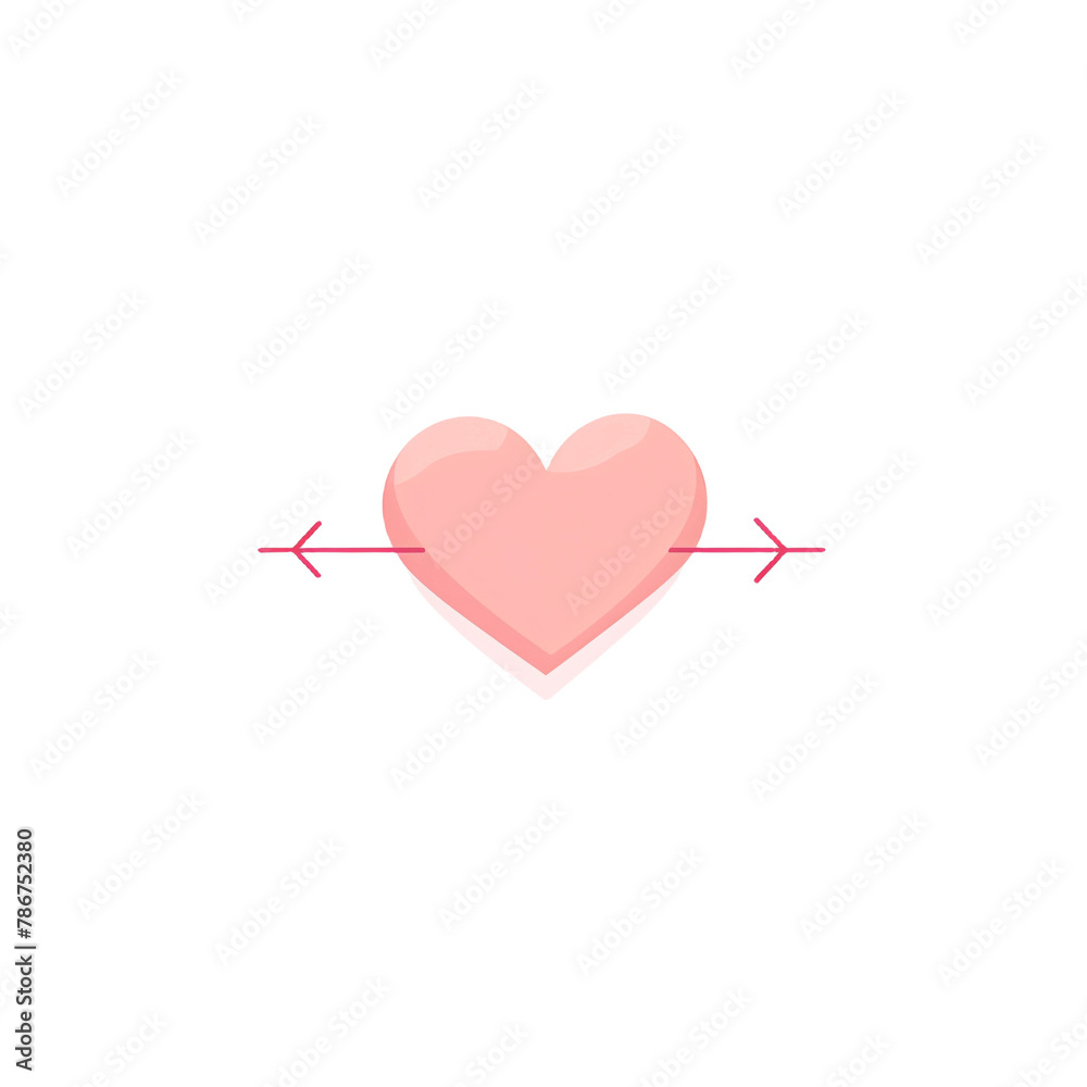 A pink heart with an arrow going through it, in a simple flat clipart style illustration, vector art design for Valentine's Day on a white background