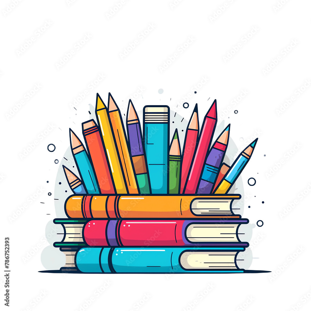 A stack of books and pencils vector illustration on a white background A stack of books and pencils vector illustration on a white background