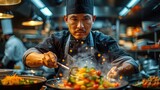 Close-up of a chef preparing a delectable Asian dish, highlighting the artistry of culinary creation