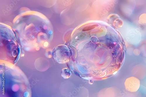 Surreal Bubbles Floating in a Pastel Bokeh Dreamscape photo