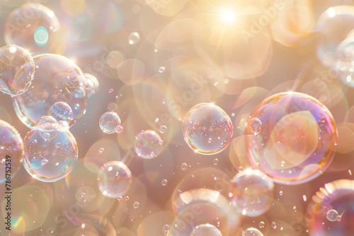 Sunlit Dance of Iridescent Soap Bubbles photo