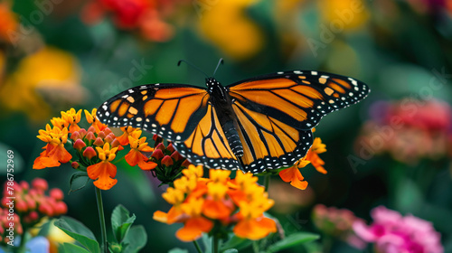 Radiant monarch butterfly resting on a blooming