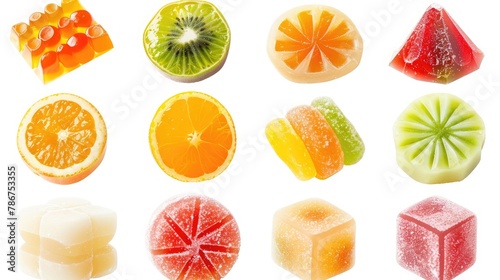 Fruit marmalade sweets, jelly candies isolated on white background with clipping path, collection