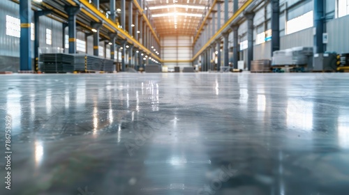 Industrial building or modern factory for manufacturing production plant or large warehouse Polished concrete floor clean condition and space for industry product display or industry background