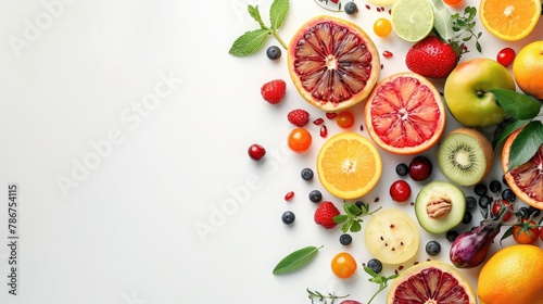 Organic food background and Copy space Food photography different fruits and vegetables isolated white background High resolution product