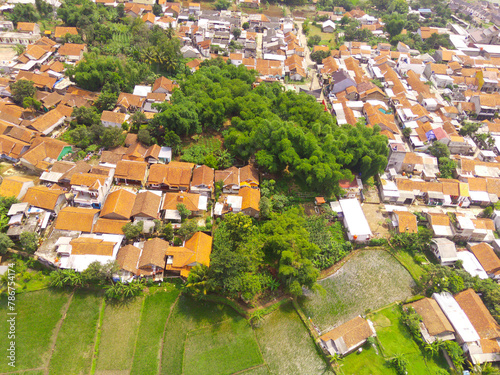 Bird Eye View of countryside. Aerial view of residence in a remote area in Cicalengka, Bandung - Indonesia. Above. Housing industry. Shot in drone flying 100 meters photo