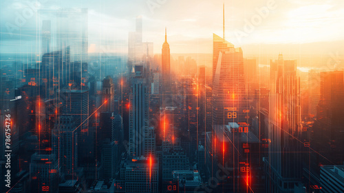 Wallpaper Mural Financial graphs and digital indicators overlap with modernistic urban area, skyscrabber for stock market business concept. Double exposure. Torontodigital.ca