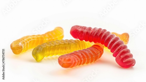 Sour gummy worms isolated on white background, full depth of field