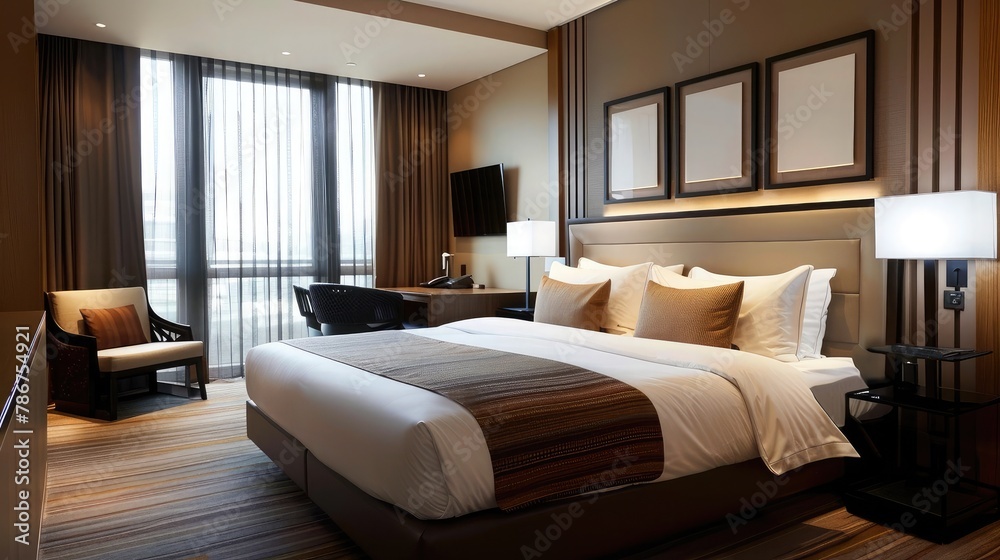 Fototapeta premium Stylish interior of contemporary room with comfortable bed