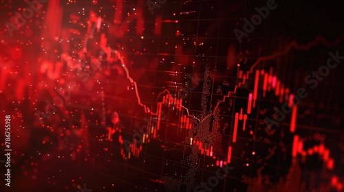 The red crashing market volatility of crypto trading with technical graph and indicator red candlesticks going down without resistance market fear and downtrend Cryptocurrency background concept