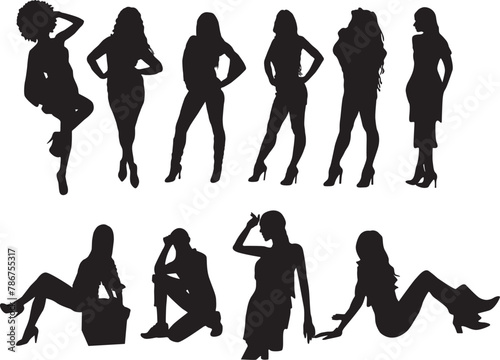 Print Woman Diva Silhouette; Black woman Diva; Afro Woman EPS Bundle; African   American curvy women; Curvy queen; Black queen; Afro Girl, Eps 