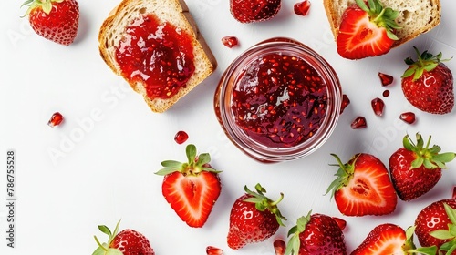 Wallpaper Mural strawberry jam-filled bread and strawberry fruit on a white background Torontodigital.ca