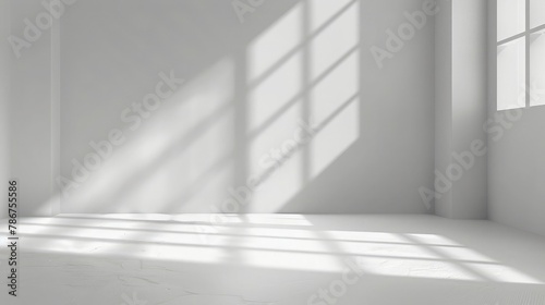 Abstract white studio background for product presentation Empty room with shadows of window Display product with blurred backdrop