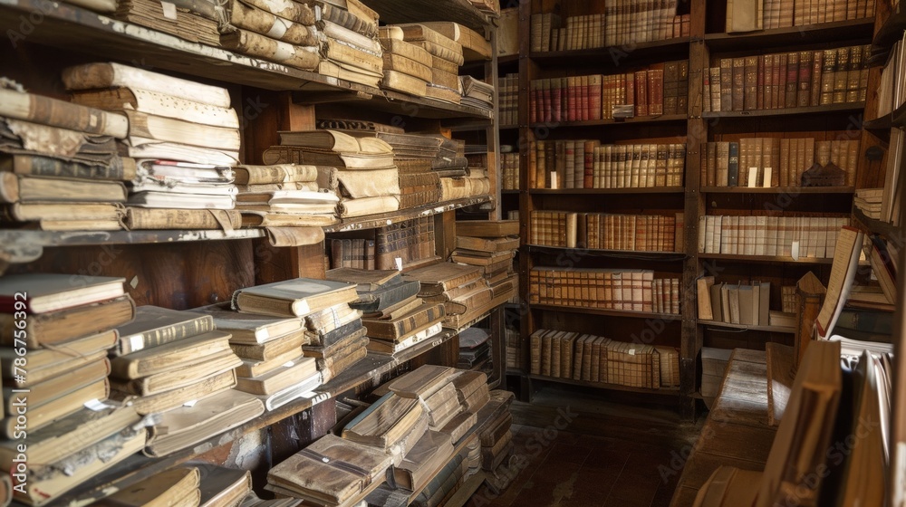 A quiet study filled with ancient religious texts, the shelves lined with manuscripts that hold centuries of theological knowledge and wisdom. A quiet study filled with ancient religious texts, the shelves lined with manuscripts that hold centuries of theological knowledge and wisdom.