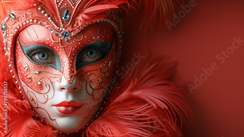 Close-up of a Venetian carnival mask with feathers © VisionCraft