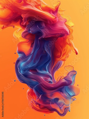 A visually stimulating image with energetic orange and purple fluid shapes that appear to be in motion, representing dynamism and creativity