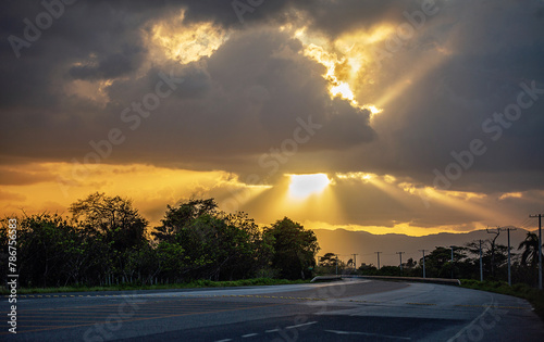 Landscape of the road and south gold sunset