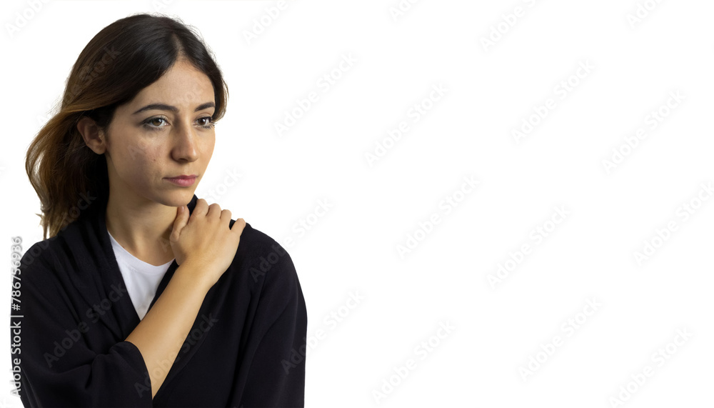 Woman with muscle pain from fibromyalgia. Muscle and joint pain. Rheumatic diseases. World Fibeomyalgia Day. Woman with muscle pain from fibromyalgia. Muscle and joint pain. Rheumatic diseases. World Fibeomyalgia Day.