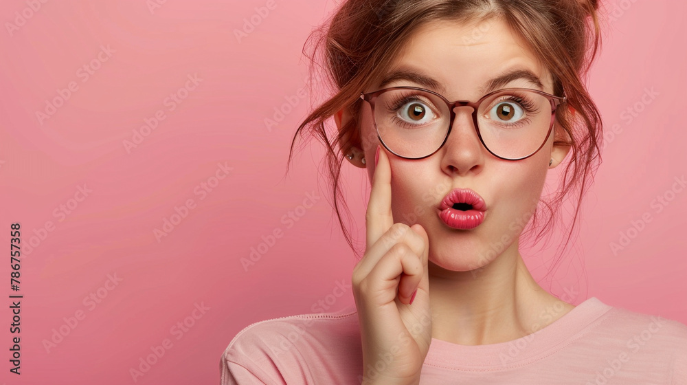 Surprised Girl with Index Finger on Lips: Confidential Information Concept Surprised Girl with Index Finger on Lips: Confidential Information Concept